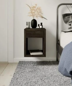 WOODEK Table De Chevet Avec Tiroir En Hêtre Noir Petit