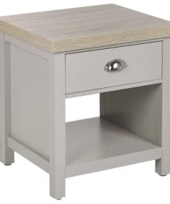 Beliani Table De Chevet Avec Tiroir Gris Et Effet Bois Clair