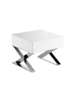Angel Cerda Table De Chevet Avec Tiroir MDF Blanc Brillant Et En Acier Inoxydable