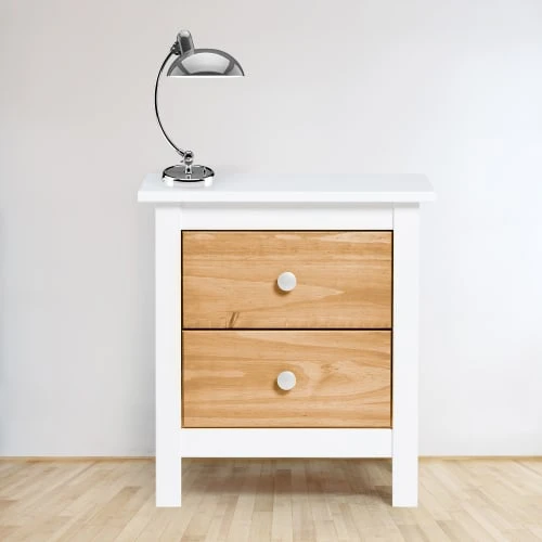 HOMN Table De Chevet Blanc 2 Tiroirs, Fabriqué En Bois De Pin Massif 4 HOMN Table De Chevet Blanc 2 Tiroirs, Fabriqué En Bois De Pin Massif – Image 2