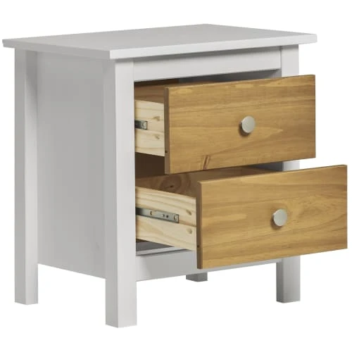 HOMN Table De Chevet Blanc 2 Tiroirs, Fabriqué En Bois De Pin Massif 5 HOMN Table De Chevet Blanc 2 Tiroirs, Fabriqué En Bois De Pin Massif – Image 3