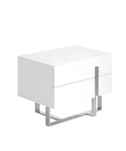 Angel Cerda Table De Chevet Blanc Brillant Deux Tiroirs Et Acier