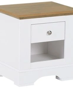 Beliani Table De Chevet Blanche Et Effet Bois De Chêne