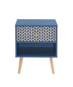 Baita Table De Chevet Bleu Pétrole Et Effet Bois 1 Tiroir