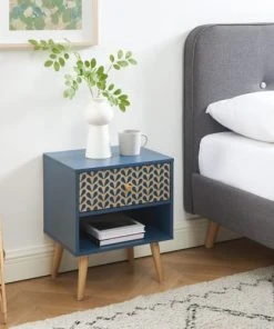 Baita Table De Chevet Bleu Pétrole Et Effet Bois 1 Tiroir -Boutique Maisons du Monde table de chevet bleu petrole et effet bois 1 tiroir 3