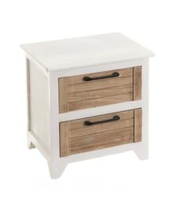 Unimasa Table De Chevet Bois Cérusé Blanc 2 Tiroirs - 40x29x42cm
