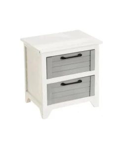 Unimasa Table De Chevet Bois Cérusé Blanc Et Gris 2 Tiroirs - 40x28.5x41.5cm
