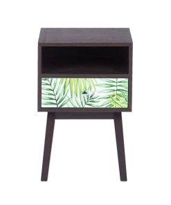 Beliani Table De Chevet Bois Foncé Avec Motif Floral -Boutique Maisons du Monde table de chevet bois fonce avec motif floral 2