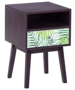 Beliani Table De Chevet Bois Foncé Avec Motif Floral