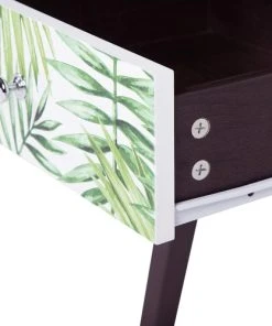 Beliani Table De Chevet Bois Foncé Avec Motif Floral -Boutique Maisons du Monde table de chevet bois fonce avec motif floral 4