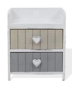 Mobili Rebecca Table De Chevet Coeur Avec 2 Tiroirs En MDF Blanc Et Beige Et Gris