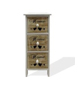 Mobili Rebecca Table De Chevet Coeur Home 3 Tiroirs En Bois Marron Et Blanc