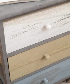 Mobili Rebecca Table De Chevet Colorée Avec 3 Tiroirs En Bois Gris Bleu Et Blanc -Boutique Maisons du Monde table de chevet coloree avec 3 tiroirs en bois gris bleu et blanc 3