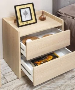 HOMN Table De Chevet De 2 Tiroirs, Couleur Chêne -Boutique Maisons du Monde table de chevet de 2 tiroirs couleur chene 4