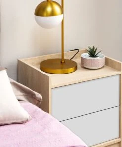 HOMN Table De Chevet De 2 Tiroirs, Couleur Chêne/blanc -Boutique Maisons du Monde table de chevet de 2 tiroirs couleur chene blanc 4