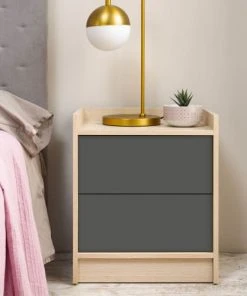 HOMN Table De Chevet De 2 Tiroirs, Couleur Chêne/gris -Boutique Maisons du Monde table de chevet de 2 tiroirs couleur chene gris 1