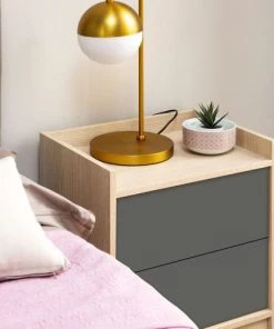 HOMN Table De Chevet De 2 Tiroirs, Couleur Chêne/gris -Boutique Maisons du Monde table de chevet de 2 tiroirs couleur chene gris 5