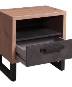 Dmora Table De Chevet De Style Industriel Effet Bois Et Béton -Boutique Maisons du Monde table de chevet de style industriel effet bois et beton 1