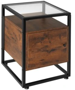 Tectake Table De Chevet Dudley 40 X 43 X 60,5 Cm Bois Foncé Industriel