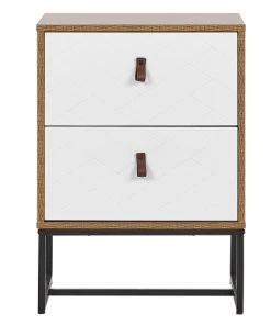 Beliani Table De Chevet Effet Bois Clair Et Blanche 2 Tiroirs -Boutique Maisons du Monde table de chevet effet bois clair et blanche 2 tiroirs 2