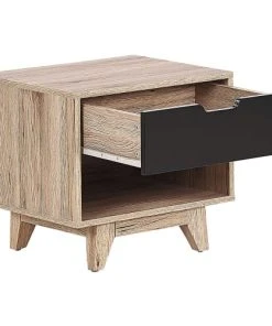 Beliani Table De Chevet Effet Bois Clair Noir -Boutique Maisons du Monde table de chevet effet bois clair noir 2