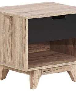 Beliani Table De Chevet Effet Bois Clair Noir