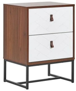 Beliani Table De Chevet Effet Bois Foncé Et Blanche 2 Tiroirs