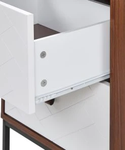 Beliani Table De Chevet Effet Bois Foncé Et Blanche 2 Tiroirs -Boutique Maisons du Monde table de chevet effet bois fonce et blanche 2 tiroirs 5