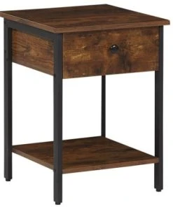 Beliani Table De Chevet Effet Bois Foncé Et Noire Avec Tiroir