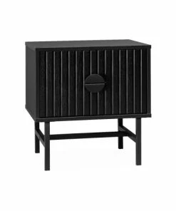 Alice's Garden Table De Chevet Effet Bois Rainuré Noir