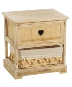 Unimasa Table De Chevet En Bois 1 Tiroir Avec Panier H41cm