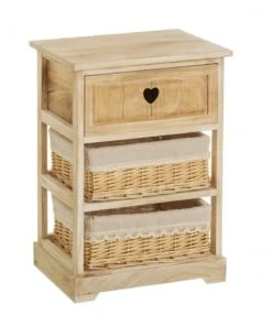 Unimasa Table De Chevet En Bois 1 Tiroir Et 2 Paniers H58cm