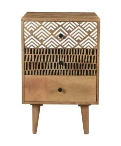 Rendez Vous Déco Table De Chevet En Bois, 3 Tiroirs à Motifs