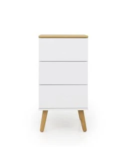Tenzo Table De Chevet En Bois 3 Tiroirs Blanc