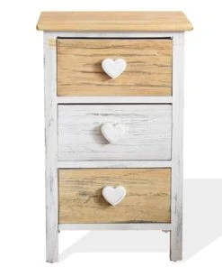 Mobili Rebecca Table De Chevet En Bois Ă 3 Tiroirs Marron Et Beige