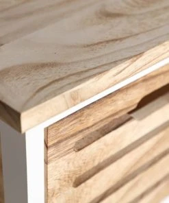 Lastdeco Table De Chevet En Bois Blanc Et Marron 35x30x71 -Boutique Maisons du Monde table de chevet en bois blanc et marron 35x30x71 3