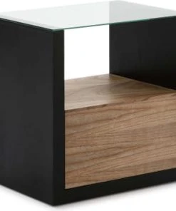 Thai Natura Table De Chevet En Bois Gris Clair Plateau En Verre -Boutique Maisons du Monde table de chevet en bois clair et noir plateau en verre argozon 2