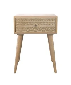 Rendez Vous Déco Table De Chevet En Bois De Manguier Gravé 1 Tiroir