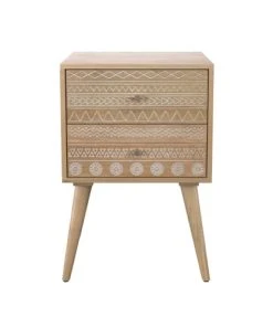 Rendez Vous Déco Table De Chevet En Bois De Manguier Gravé 2 Tiroirs