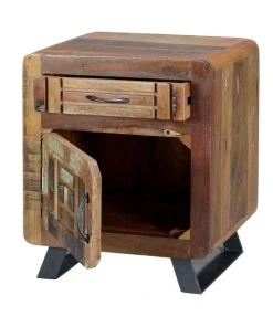 GINER Y COLOMER Table De Chevet En Bois De Manguier. Noyer Vieilli Et Gris -Boutique Maisons du Monde table de chevet en bois de manguier noyer vieilli et gris 4