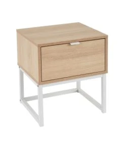 Unimasa Table De Chevet En Bois Et Métal Blanc 1 Tiroir 40x35x47cm
