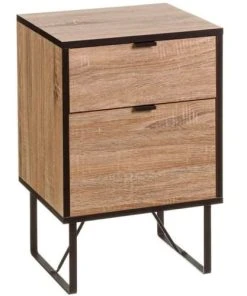 Unimasa Table De Chevet En Bois Et Métal Noir 2 Tiroirs