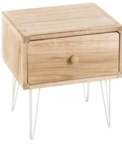 Wadiga Table De Chevet En Bois Et Pieds Métal Blanc 35x30x37cm