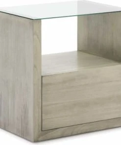 Thai Natura Table De Chevet En Bois Naturel Clair Plateau En Verre -Boutique Maisons du Monde table de chevet en bois gris clair plateau en verre argozon