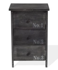 Mobili Rebecca Table De Chevet En Bois Gris Et Blanc Avec 3 Tiroirs