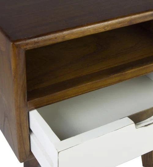 MOYCOR Table De Chevet En Bois Marron Et Tiroir Blanc L 45 Cm 5 MOYCOR Table De Chevet En Bois Marron Et Tiroir Blanc L 45 Cm – Image 3