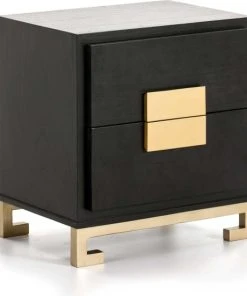 Thai Natura Table De Chevet En Bois Noir Et Doré 56x41x60