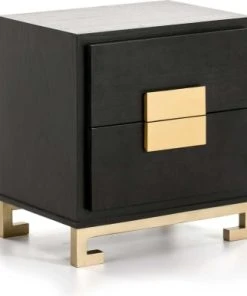 Thai Natura Table De Chevet 2 Tiroirs En Bois Couleur Blanc Et Doré -Boutique Maisons du Monde table de chevet en bois noir et dore 56x41x60 argovejo 2