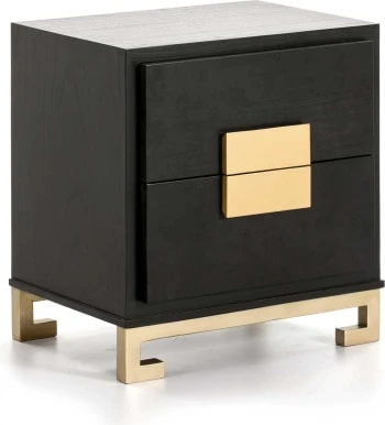 Thai Natura Table De Chevet 2 Tiroirs En Bois Couleur Gris Et Doré 7 Thai Natura Table De Chevet 2 Tiroirs En Bois Couleur Gris Et Doré – Image 5