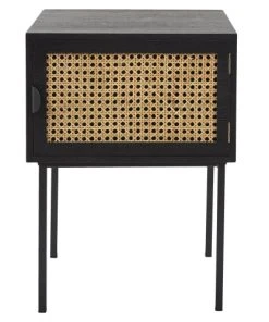 TOILINUX Table De Chevet En Cannage 1 Porte En Bois Et Métal Noir -Boutique Maisons du Monde table de chevet en cannage 1 porte en bois et metal noir 3